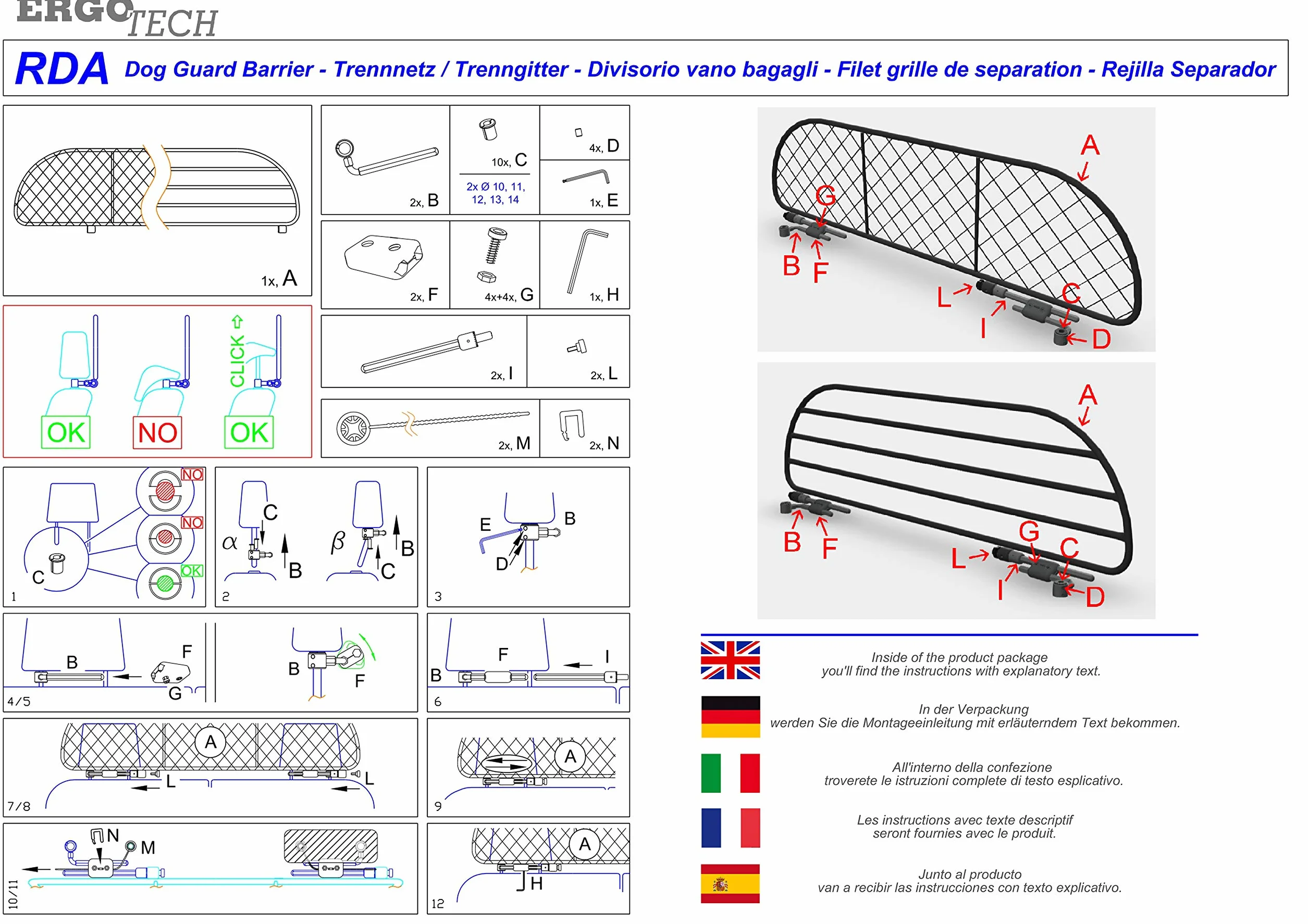 ERGOTECH Trennnetz Trenngitter für Volkswagen Multivan T6, RDA65-XL16 kvw012, für Hunde und Gepäck