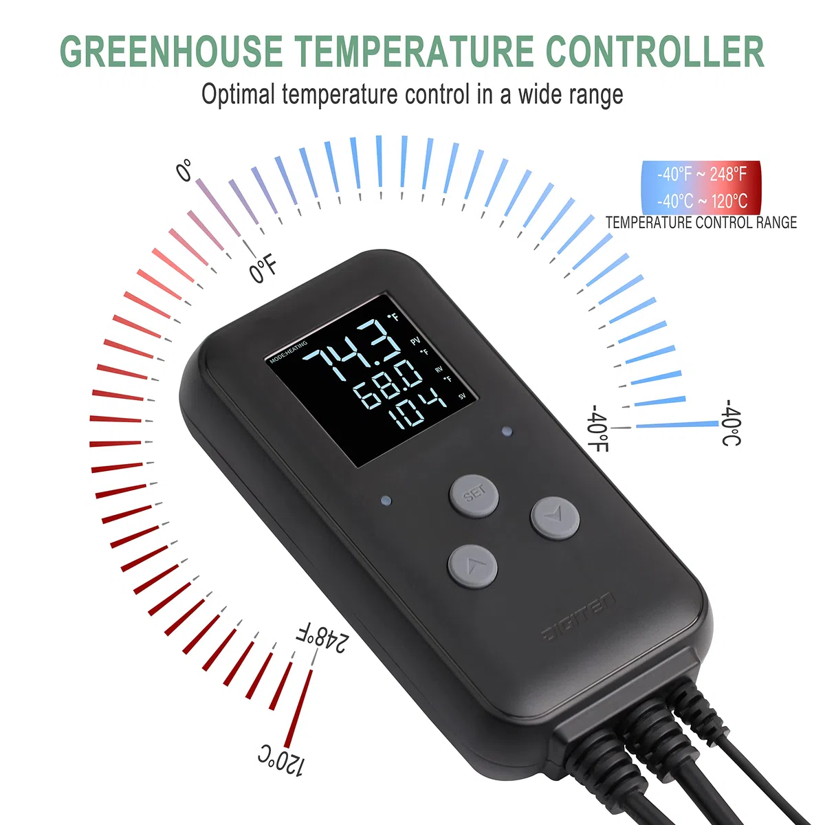 Digitaler Temperaturregler Wasserdichter Panel-Thermostat für Gewächshaus, Aquarium, Inkubator, Terrarium, Thermostatsteckdosen unterstützen Heizung und Kühlung 15A