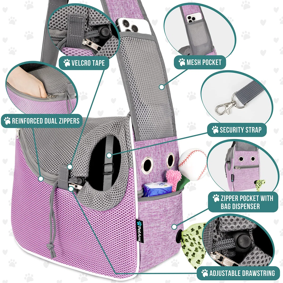 PetAmi Kleine Hundetragetasche, weiche Seiten, Crossbody-Welpen-Tragetasche, verstellbare Tragetasche, für mittelgroße Hunde, Katze für Reisen, atmungsaktives Netz, Sherpa-Bett, Violett
