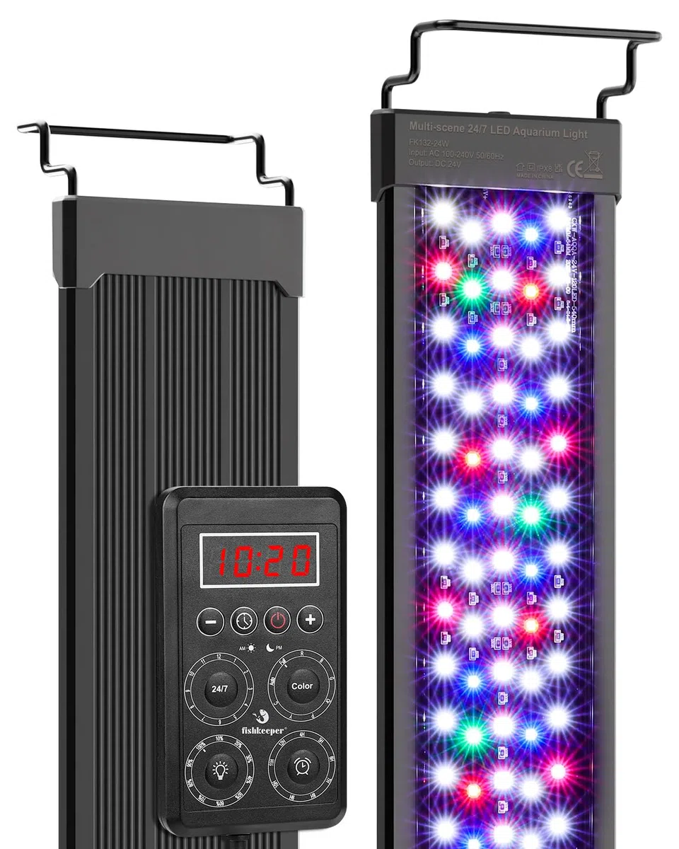 fishkeeper Intelligente Aquarium Lampe, IP68 Aquarium Beleuchtung LED mit Ein-Knopf-Echtzeit-Sync & Speicherfunktion, 24/7 Vollspektrum Pflanzenlampe Programmierbar 9 Farben, 10 Helligkeit, 9 Timer