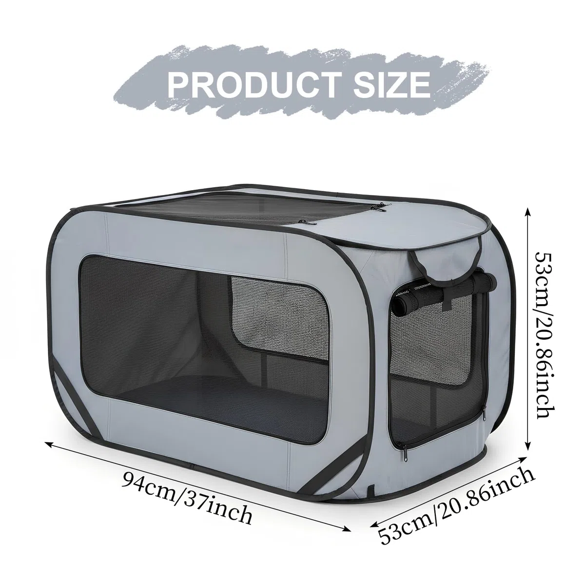 94*53*53 cm Hundetransportbox Faltbar, Doppeltüren Pop-Up-Transportbox Hund Katze, Oxford Stoff Hundebox Auto Hundetasche Robust, Tragbarer Hunde Transportboxen für Katzen & Hunde bis 29.5 kg, Grau