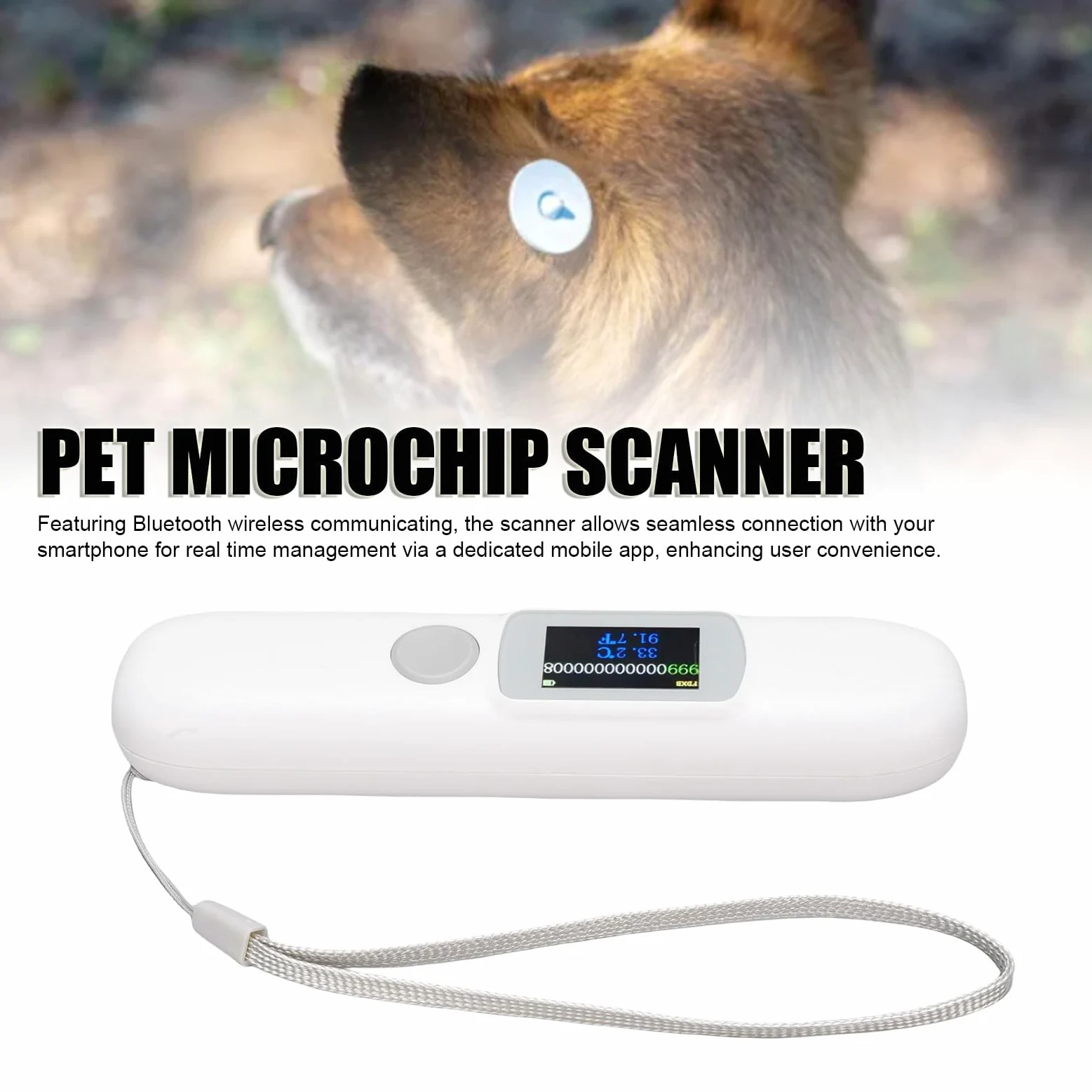 RiToEasysports Haustier-Mikrochip-Scanner mit Temperaturüberwachung, Lesegerät für ISO-FDX-B-Chips, Farbdisplay für Tierärzte und Tierhalter