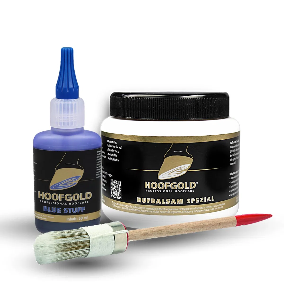 Set Hufbalsam Spezial & BlueStuff – Strahlfäule Pferd Mittel, Huffett & Hufpflege gegen Hufspalten, trockene Hufe, Hufrisse – 500 ml Balsam & 50 ml BlueStuff