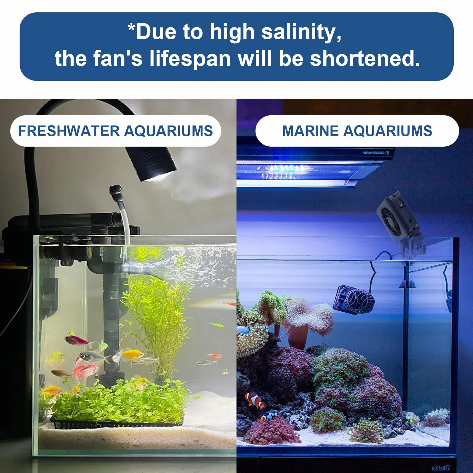 efuturetime Aquarium Lüfter 12W, 5 Regelbare Geschwindigkeiten, Geräuscharm, Klemm Aquarium Kühler mit Timer für 70cm Aquarium, 4 Lüfter
