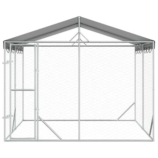 Hommdiy Hundezwinger Outdoor Große mit Dach,Hundekäfig Hundehaus für große Hunde, Hundehütte Silbern 3x3x2,5m Verzinkter Stahl