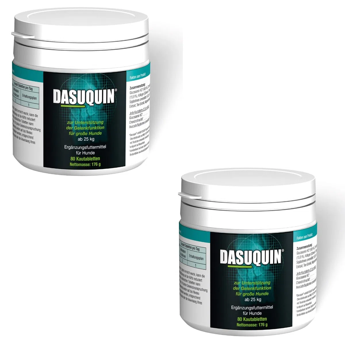 Dasuquin Ecuphar L | Doppelpack | 2 x 80 Kautabletten | Ergänzungsfuttermittel für große Hunde ab 25 kg | Mit Glucosaminhydrochlorid