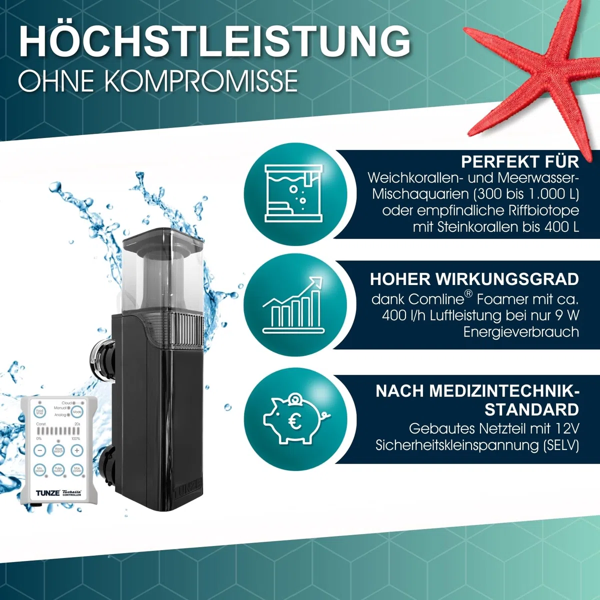 TUNZE Comline DOC Skimmer 9012 DC I Oberflächenabsaugung für Aquarien mit 200-1200 L I energieeffizienter Eiweißabschäumer mit Magnethalterung