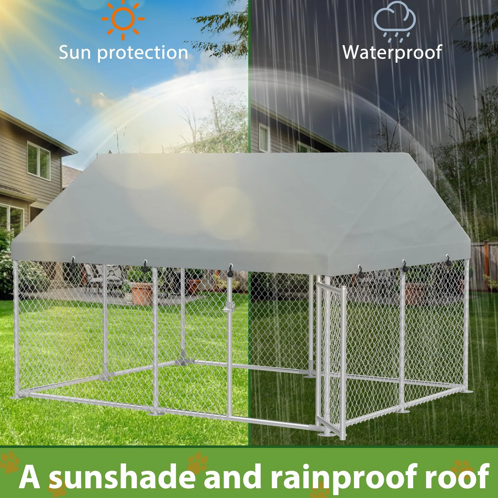 UISEBRT Hundezwinger Hundehütte Outdoor Hundehaus 400x200x165 cm UV- & Wasserdicht Hundekäfig mit Dach aus 420D Oxford-Gewebe Welpenlaufstall Verschließbares Riegelsystem und Sicheres Design