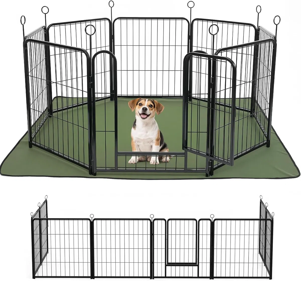 Lekesky Welpenauslauf Metall 60 cm, 8-teilig mit Tür & wasserdichter Bodenmatte Faltbar – Welpenlaufstall/Hundelaufstall für kleine Hunde & Welpen, auch als Kaninchenzaun (kurzfristig draußen)