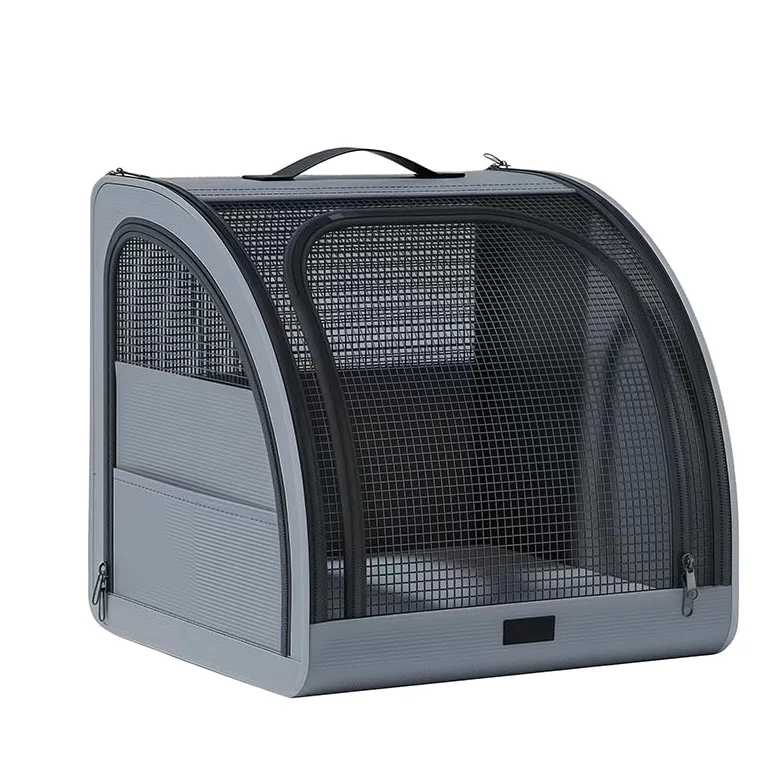 Auto Hundebox für VW Lupo/Fox/Up!, Faltbare Transportbox Rücksitz Kofferraum, Oxford Gewebe Hundebehausung 3 Reißverschlusstüren Belüftung,Grey