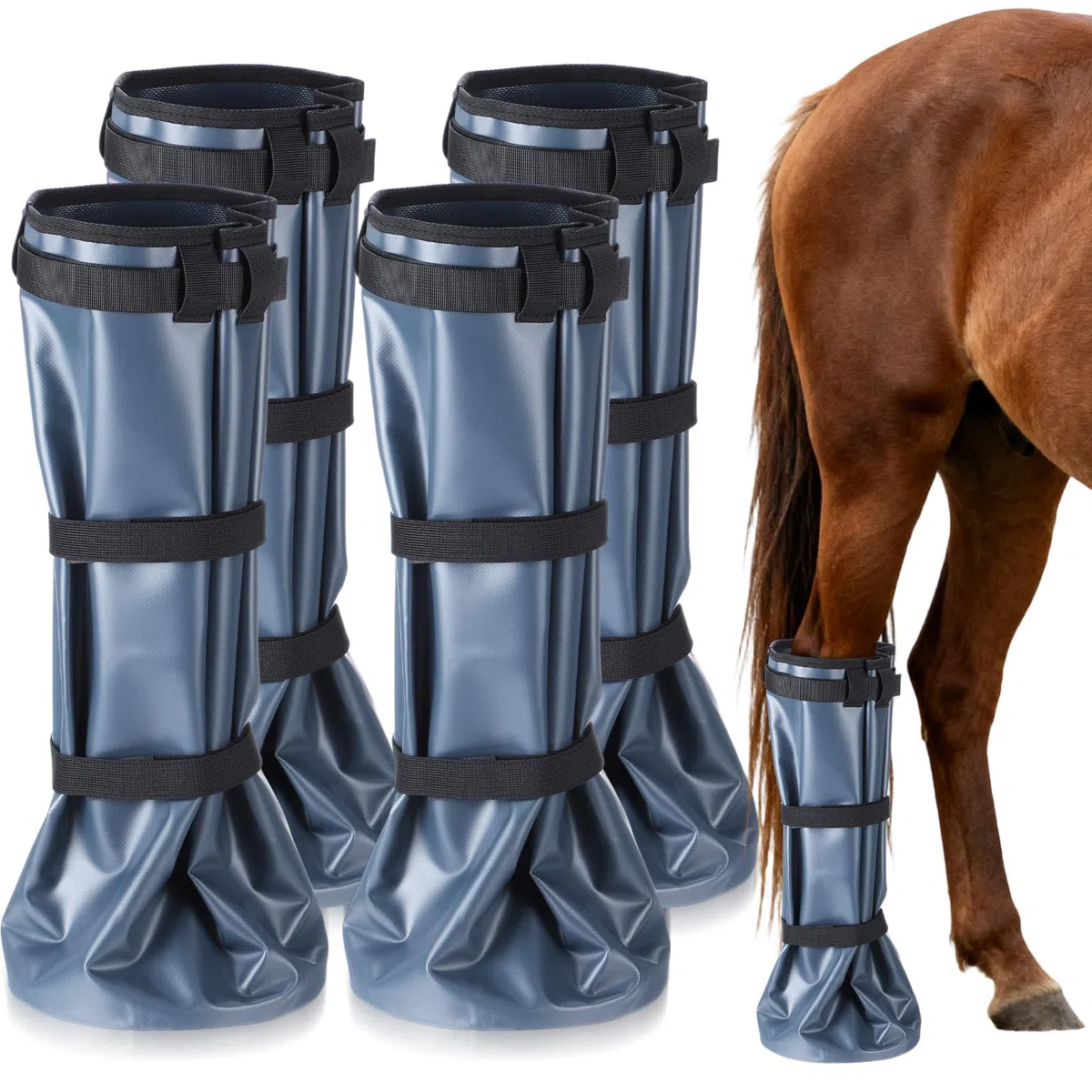 4 Pcs Easy Use Hoof Soaking Boot for Horse Soaker Bag, Hoof Care Treatment Bucket with Eva Pad and Elastic Band, 2 Pairs Horse Soaker Bag for Common Equine Hooves Ailment Problem