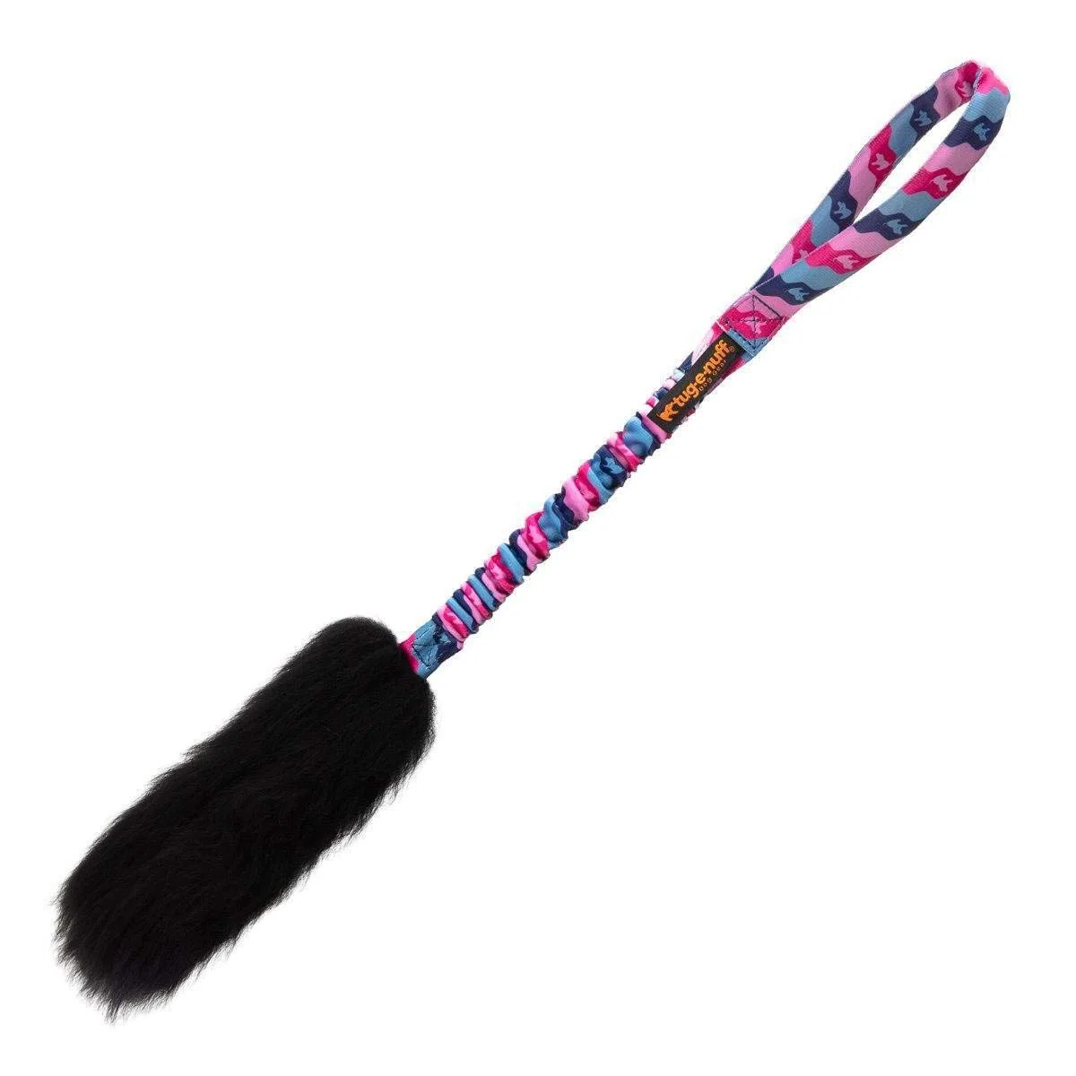 Tug-E-Nuff Dog Gear WondaBaa Bungee-Schlepperspielzeug für interaktives Training, Bissbereich aus weichem und verantwortungsvoll gewonnenem Schaffell, 23 x 3 Zoll (grünes Muster, 1 Stück)