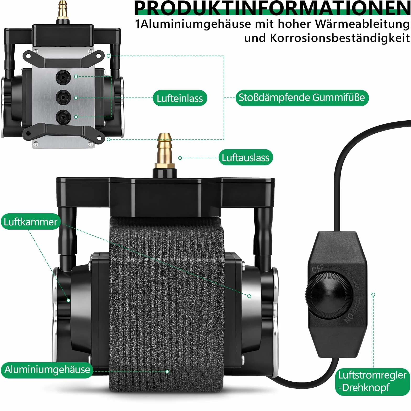 40 Watt Aquarium Luftpumpe mit Dual-Kanal-Kupfermotor, Aluminiumgehäuse, Leistungsstark Teichbelüfter, Max Teichinhalt 72 m³, Durchflussrate 80L/Min, Ideal für Großen Aquarien und Teichen