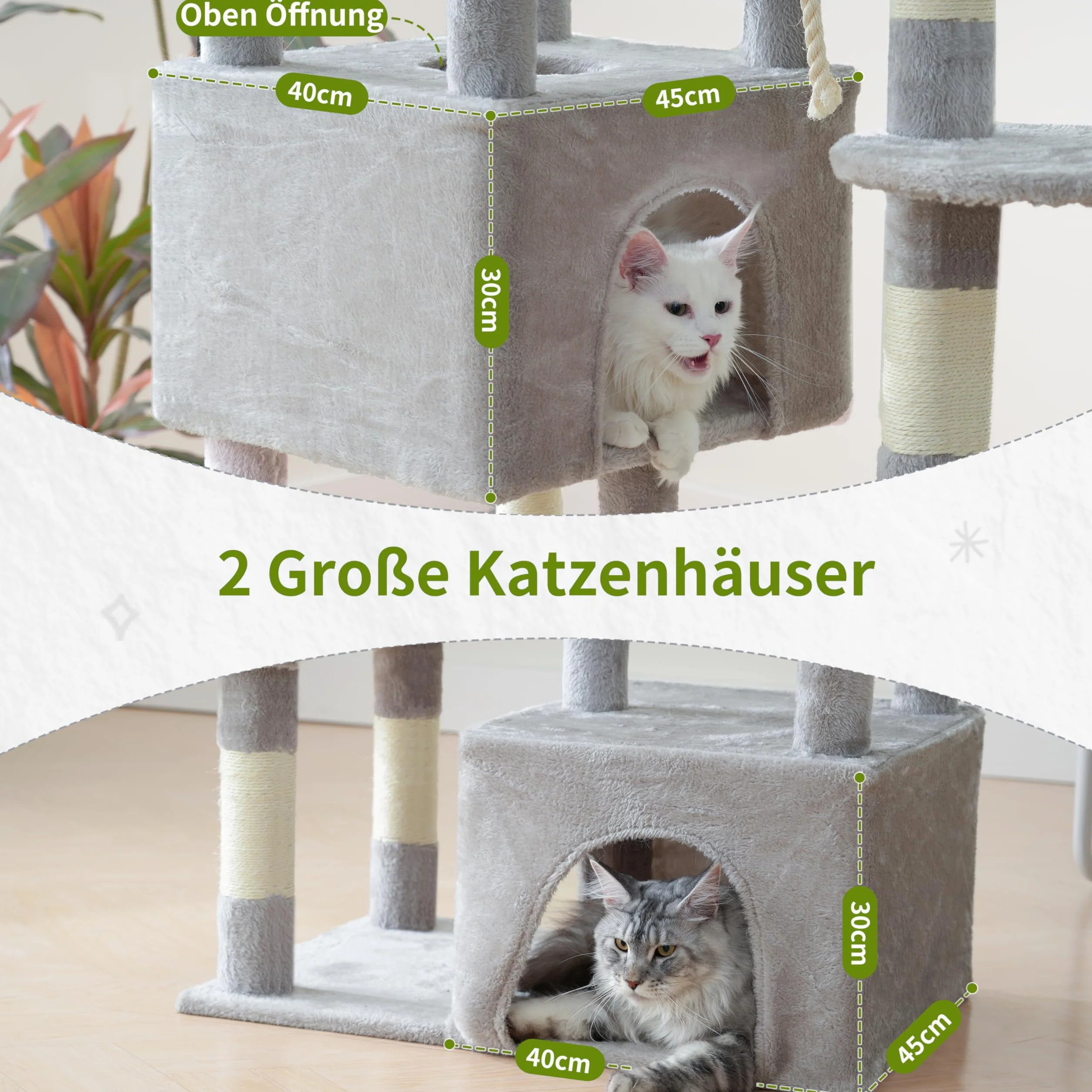 Gitelsnour Kratzbaum groß, Katzenbaum für große ausgewachsene Katzen, 174cm Katzenkratzbaum mit Hängematte, 2 große Sitzstangen, 2 Katzenhöhlen,15 Kratzstangen, Hellgrau GCT033W
