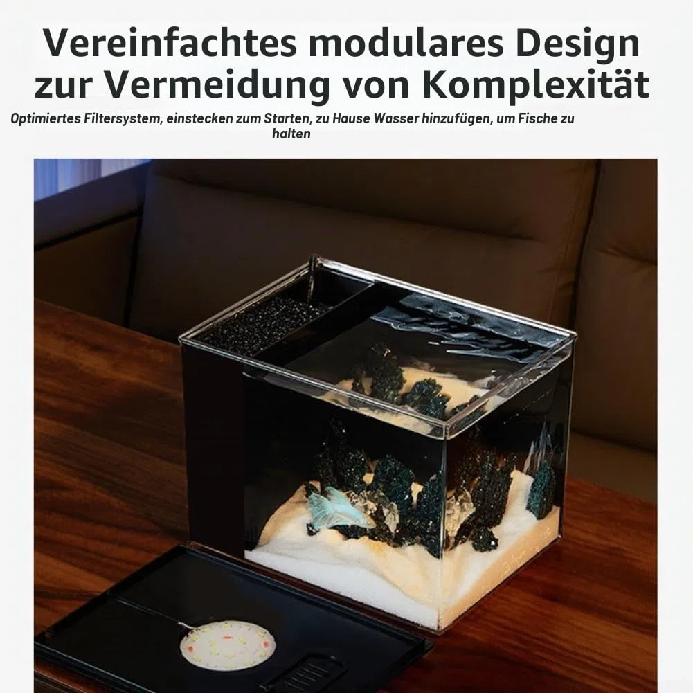 Selbstzirkulierendes Aquarium mit LED-Licht und Filterpumpe, Desktop-Aquarium-Set für Heimbüro, geräuscharmes zylindrisches Kunststoff-Ökosystem-Becken für Anfänger (S)