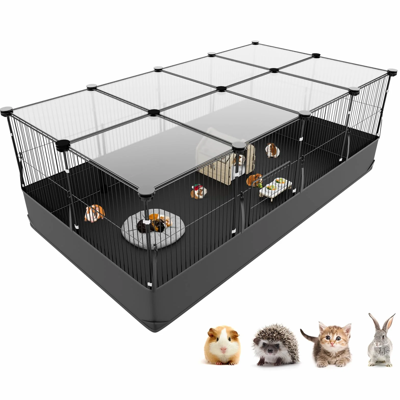 Aystkniet Meerschweinchen Gehege, Freigehege mit oberer Abdeckung & Wasserdichtem Bodenfutter, 122CM x 60CM x 40CM Kleintiergehege für Hamster, Kaninchen, Schildkröte, Kätzchen Gerbil, Kleintierkäfig