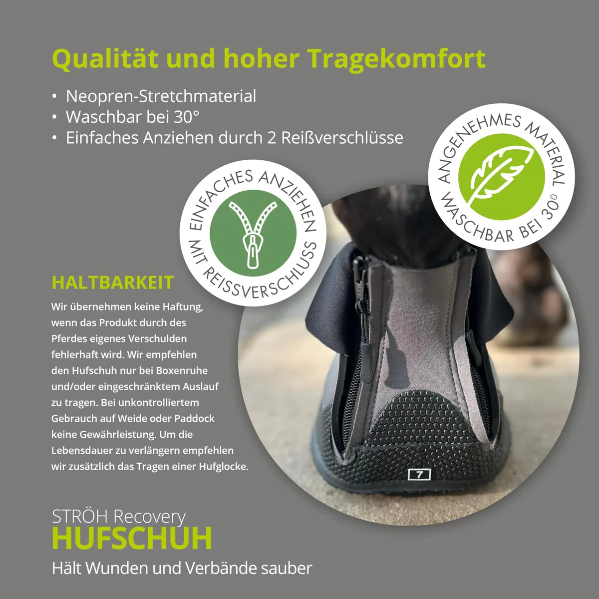 STRÖH Recovery Hufschuh (Gr. 9) • Medizinischer Hufschuh aus Neopren • Stabiler Hufschutz bei Verletzungen, Hufkrankheiten, Hufgeschwüren • Waschbarer Krankenschuh Pferd • Hufschuhe für Pferde