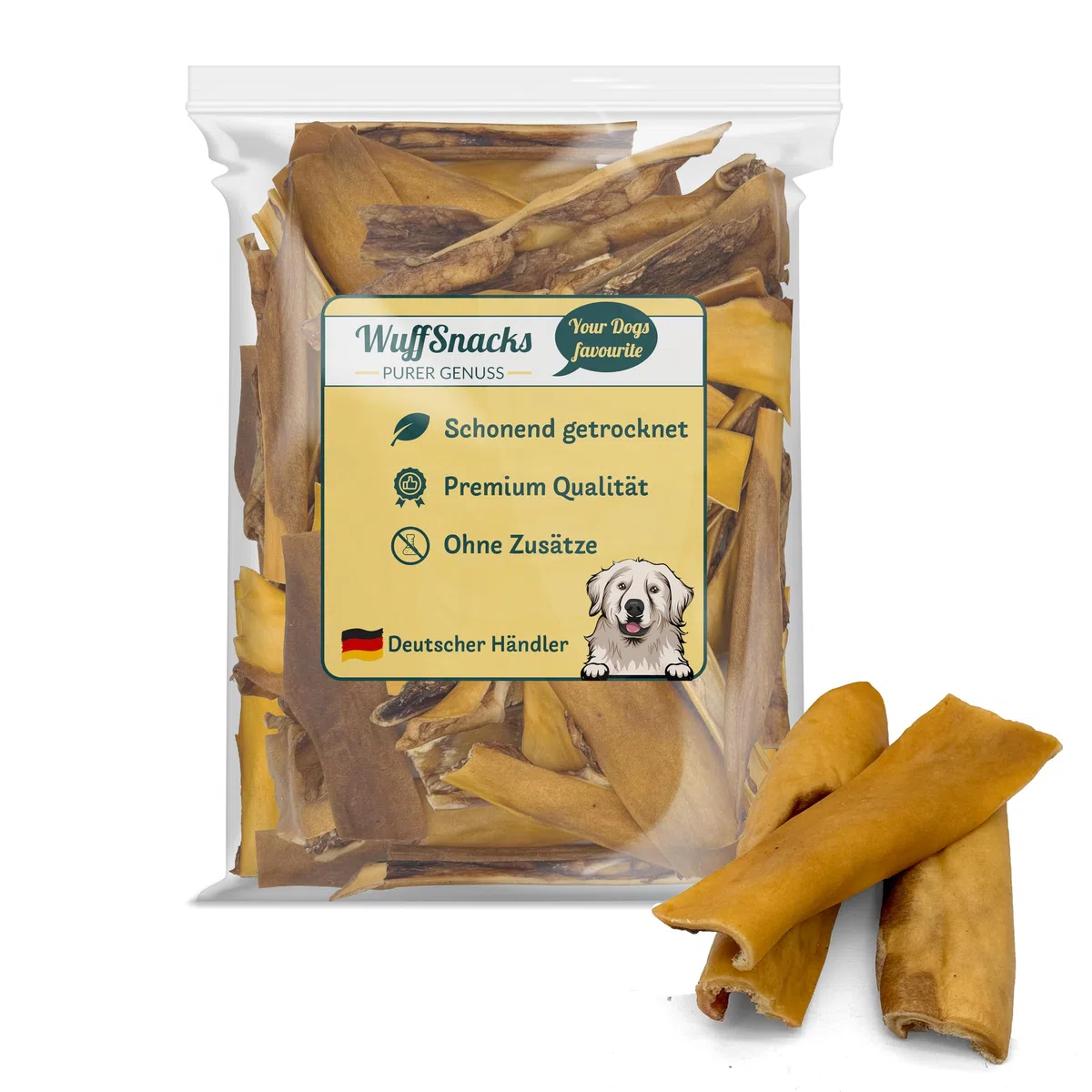 Rinderkopfhaut für Hunde | 10 kg | natürliche und hochwertige Rinderkopfhaut getrocknet | fettarm und proteinreich | Rinderhaut für Hunde von Wuffsnacks