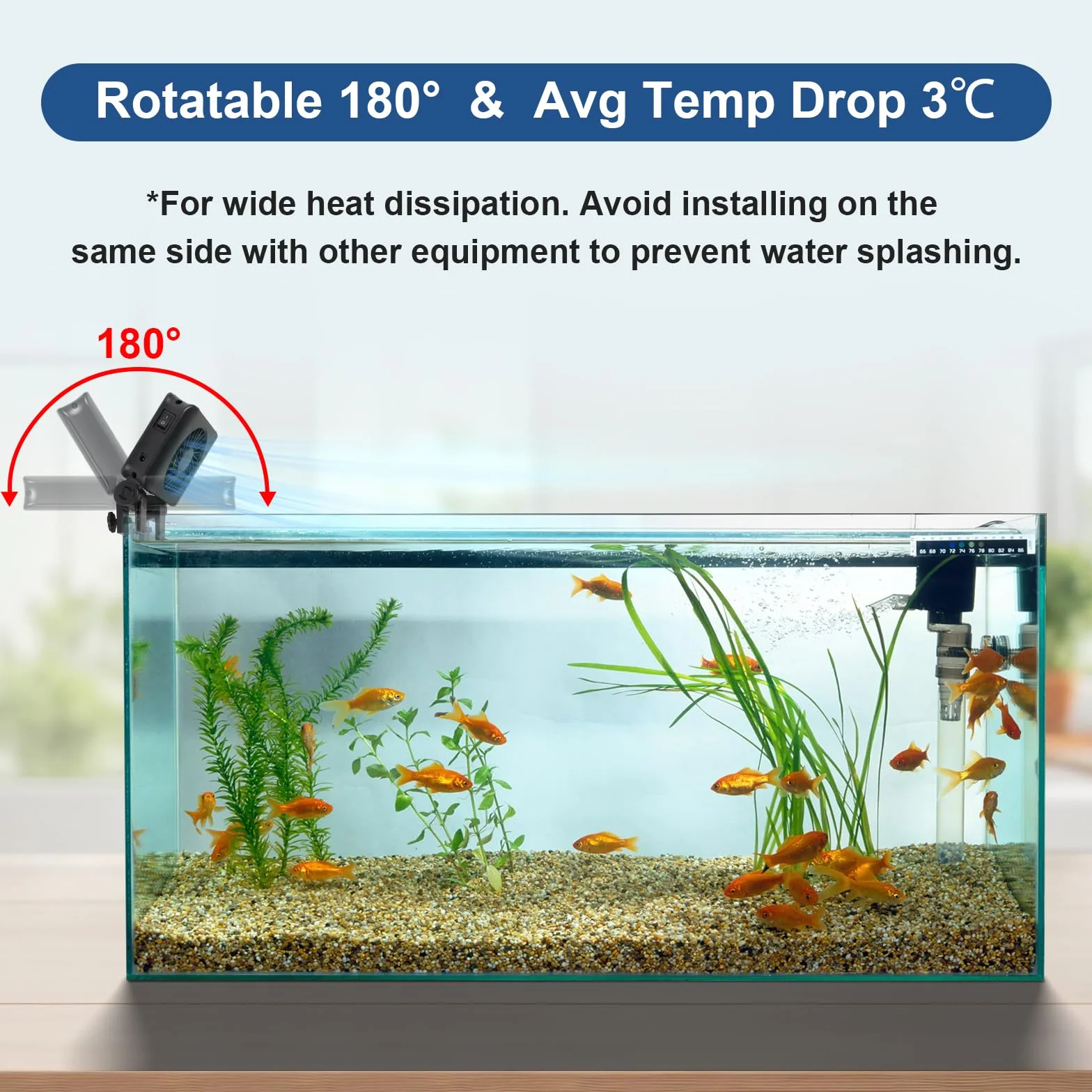 efuturetime Aquarium Lüfter 12W, 5 Regelbare Geschwindigkeiten, Geräuscharm, Klemm Aquarium Kühler mit Timer für 70cm Aquarium, 4 Lüfter