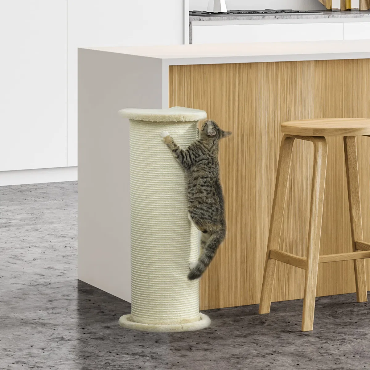 PawHut Kratzbaum 85 cm Hoch Kratzsäule Kratzstamm mit Sisalseil, Kippschutz Katzenkratzbaum Katzenbaum für mittelgroße Katzen, Cremeweiß