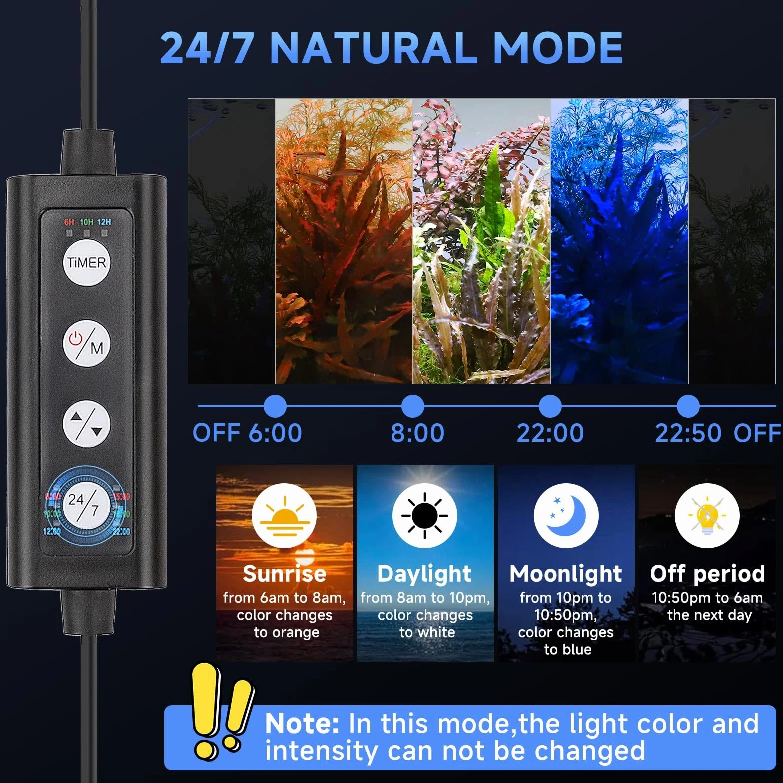 hygger Zweikanal-Tauch Clip On Aquarium Beleuchtung, 24W Full Spectrum LED Aquarium Lamp, 24/7 Lighting and DIY Mode Fish Tank LED Light mit 7 Farben und Einstellbarer Helligkeit (2)