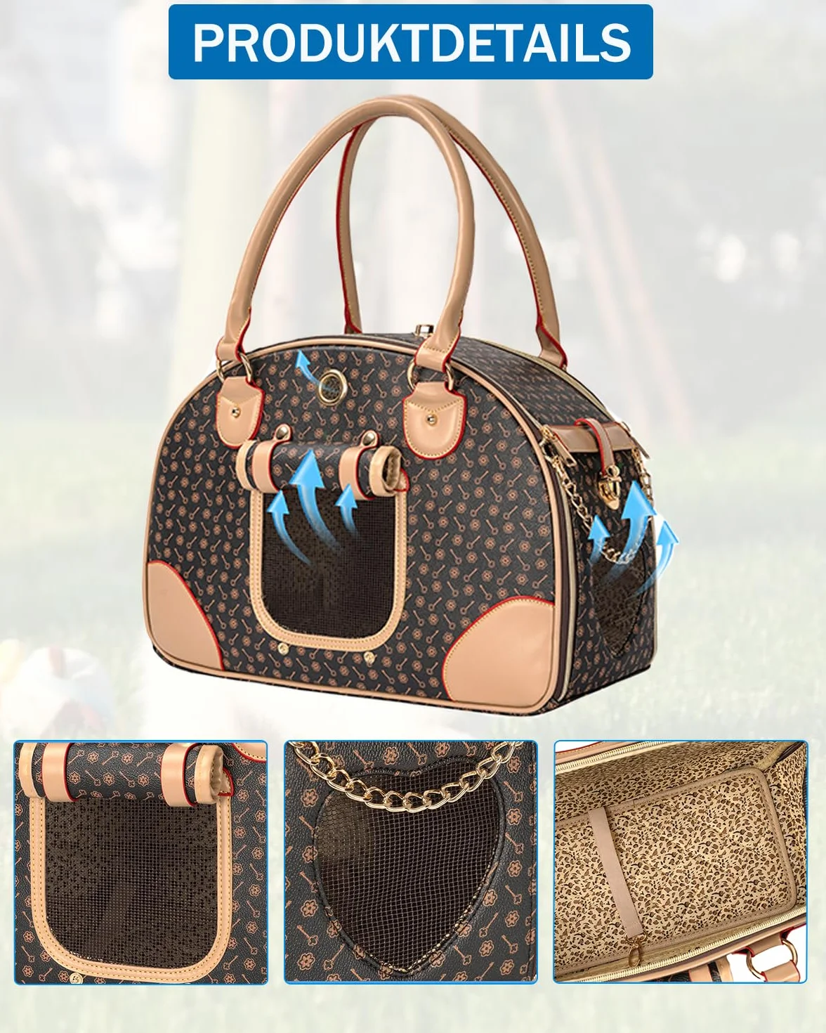 OUUTMEE Hundetasche Tragbarkeit,42 x 18 x 31 cm Hundetransporttasche bis 4 kg,Hunde Reisetasche,Geeignet für den Transport Kleiner Hunde und Katzen auf Ausflügen