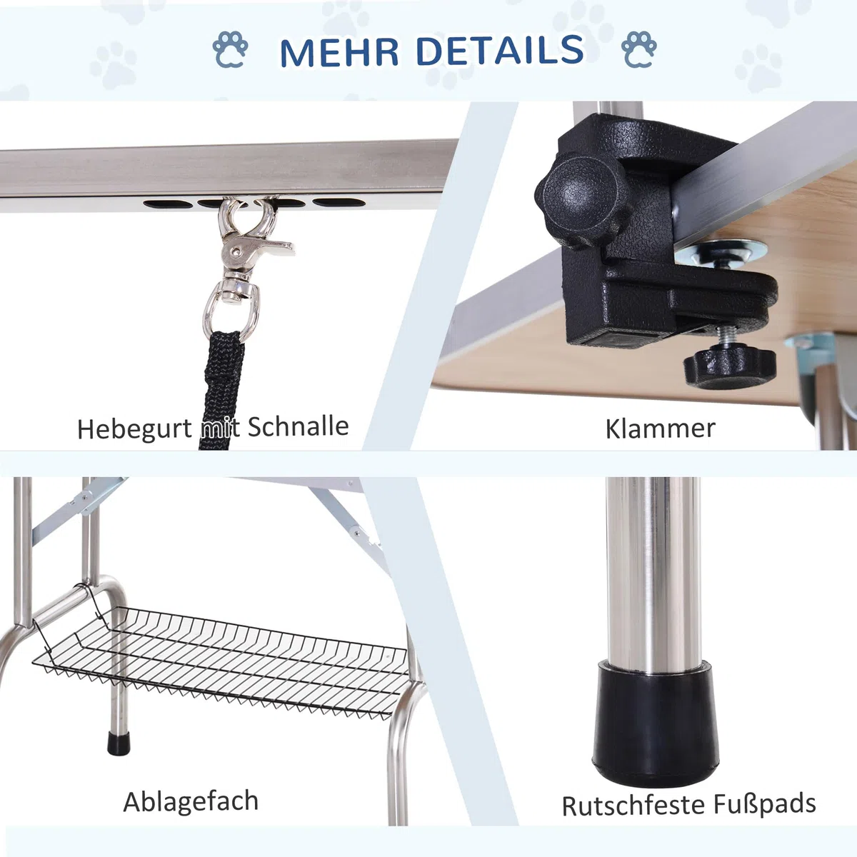 PawHut Hundepflegetisch Höhenverstellbar Tierpflegetisch Klappbar Hunde Pflegetisch Hundefriseur Tisch Schertisch Trimmtisch mit Unterkorb für Hunde Katzen bis zu 100 kg Blau