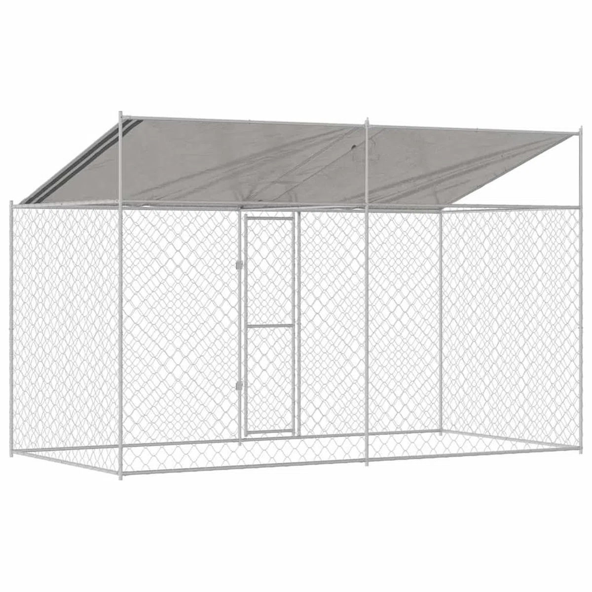 Hundekäfig mit Dach und Türen Silber 400 x 200 x 256 cm, UV- & Wasserdicht Hundezwinger Freilaufgehege für große Hunde Garten Outdoor, Verzinkter Stahl