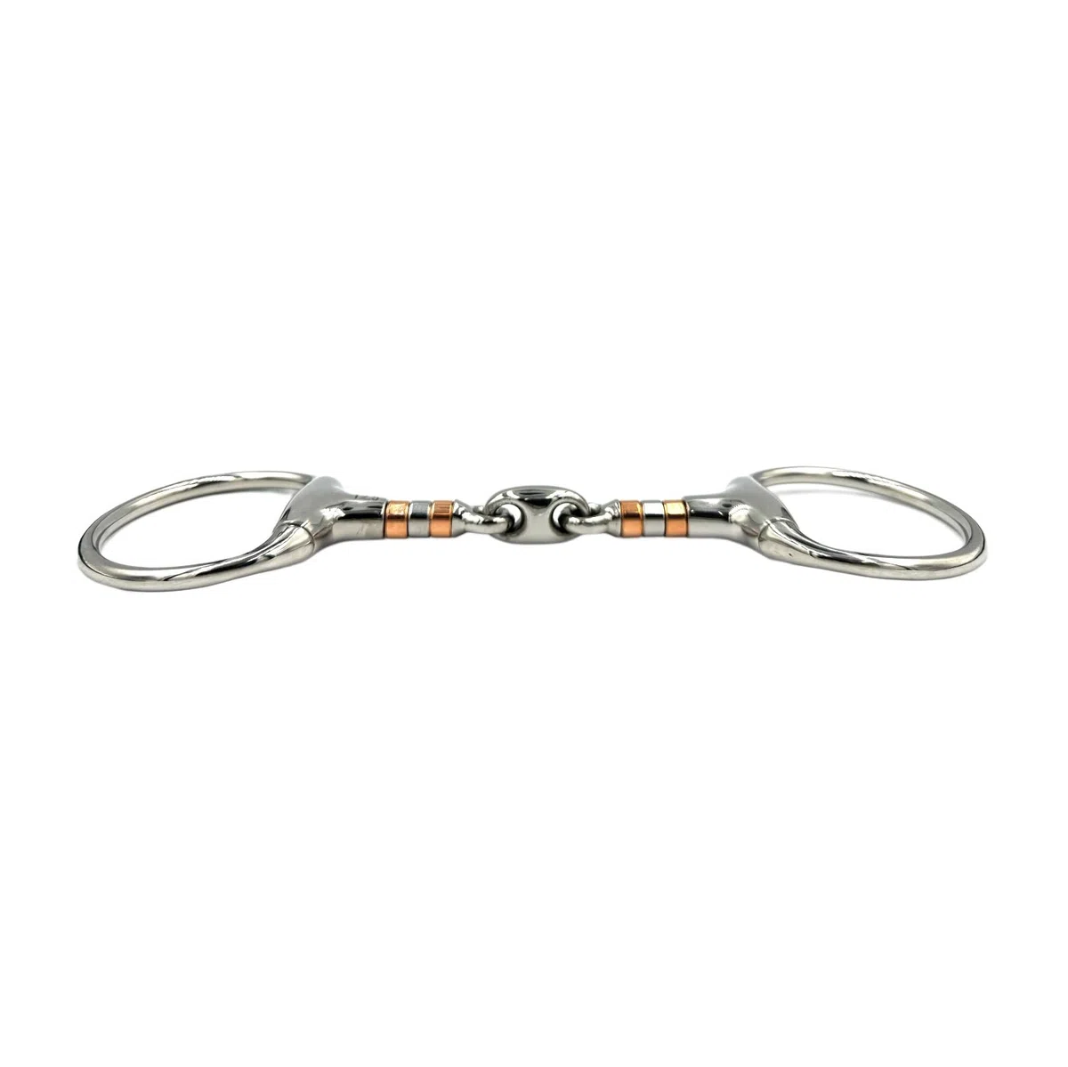 ES0086 Gebiss Olivenkopfgebiss Olivenkopftrense Doppelt Gebrochen mit beschichteter Kupferrolle aus Edelstahl Ringdurchmesser 70 mm Gebissstärke 21 mm (12.5 cm)
