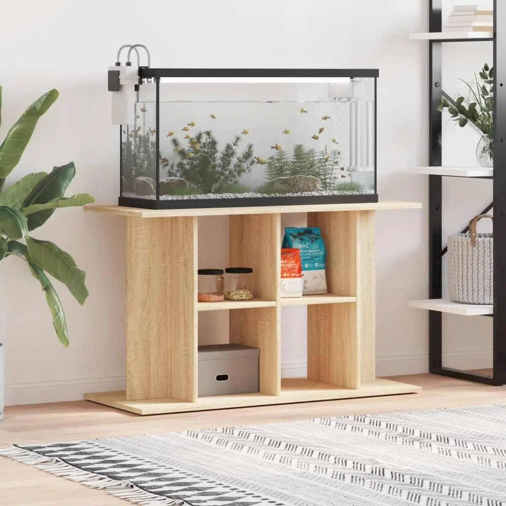 Aquariumständer Sonoma-Eiche Holzwerkstoff 100 x 40 x 60 cm Stabiler Unterschrank mit Aufbewahrung und Stauraum für Aquarium Zubehör und Filter im Wohnzimmer oder Büro
