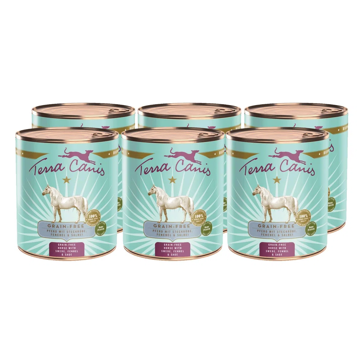 Terra Canis-Hundefutter nass getreidefrei 6x800 g, mit Pferd, Steckrübe, Fenchel & Salbei - Premium-Nassfutter für ausgewachsene Hunde mit Rohstoffen in 100% Lebensmittelqualität