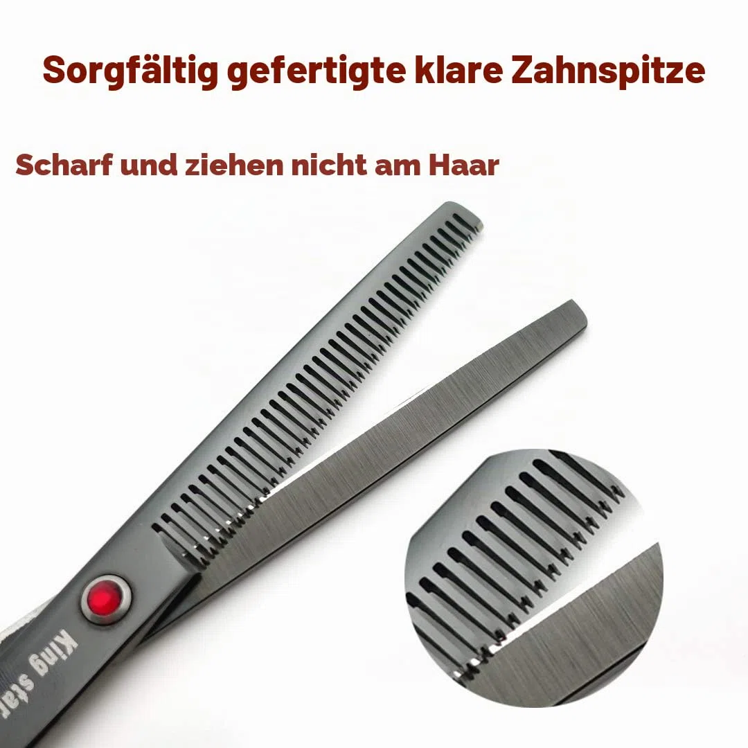 Professionelles Fellscheren-Set aus Titan, 17,8 cm, gerade, dünner werdend, gebogen, 4-teiliges Set für Hundepflege, Hellschwarz mit Kamm