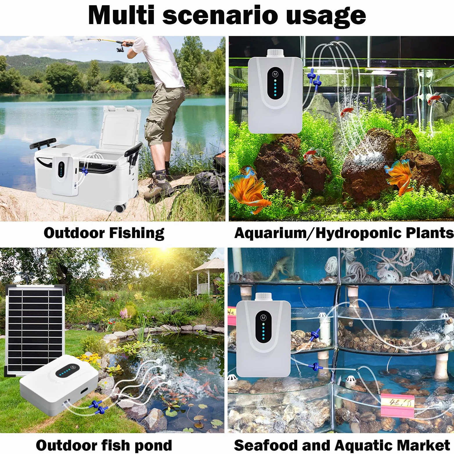 Solar Luftpumpen, 6W Solar Teichbelüfter mit 6000mAh Akku, USB-Laden und Solarladen sind verfügbar, Oxygenator Aquarium Luftpumpe Angelbelüfter mit Rohr Luftblasensteinen, für Gartenteiche