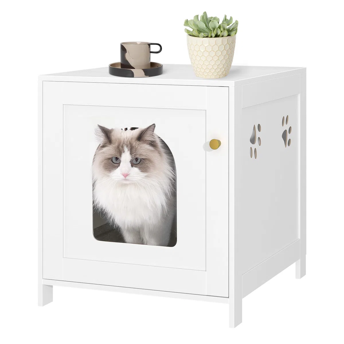 Hzuaneri Katzenschrank, Versteckte Katzentoilette Möbel, Lagerung Schrank Bank, Hölzerne Katze Waschraum für Wohnzimmer, Schlafzimmer, Weiß CB82213X