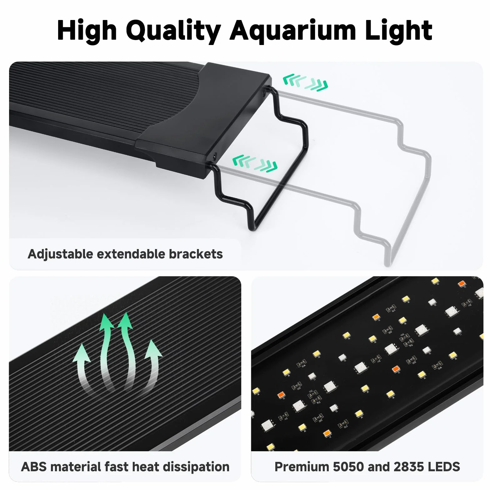 AQQA Aquarium LED Beleuchtung, 24W Vollspektrum 24/7 Modus, Einstellbare Timer Helligkeit, Aquarium Pflanzenlicht mit ausziehbarer Halterung, für 60-80cm Fischtank