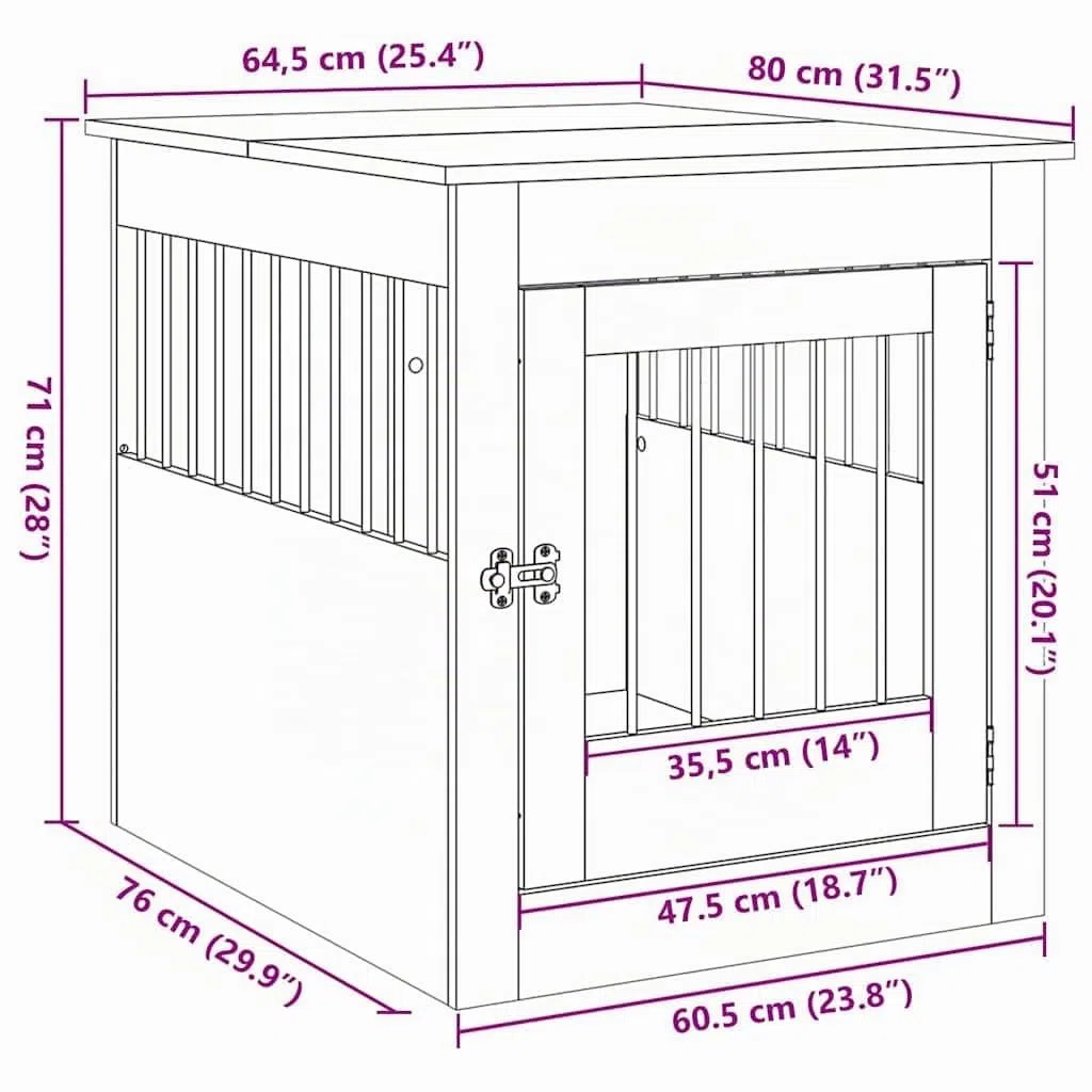 vidaXL Hundekäfig im Möbelstil Altholz-Optik 64,5x80x71 cm, Hundebox, Hundehaus, Hundehütte, Möbel-Stil, Möbel Look