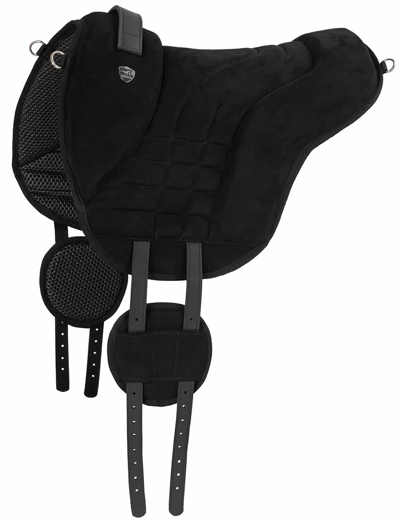 Equinate Reitpad Harper aus synthetischem Wildleder Pony Schwarz - Bareback Pad mit pflegeleichter Neopren Unterseite - Reitkissen Baumloser Sattel