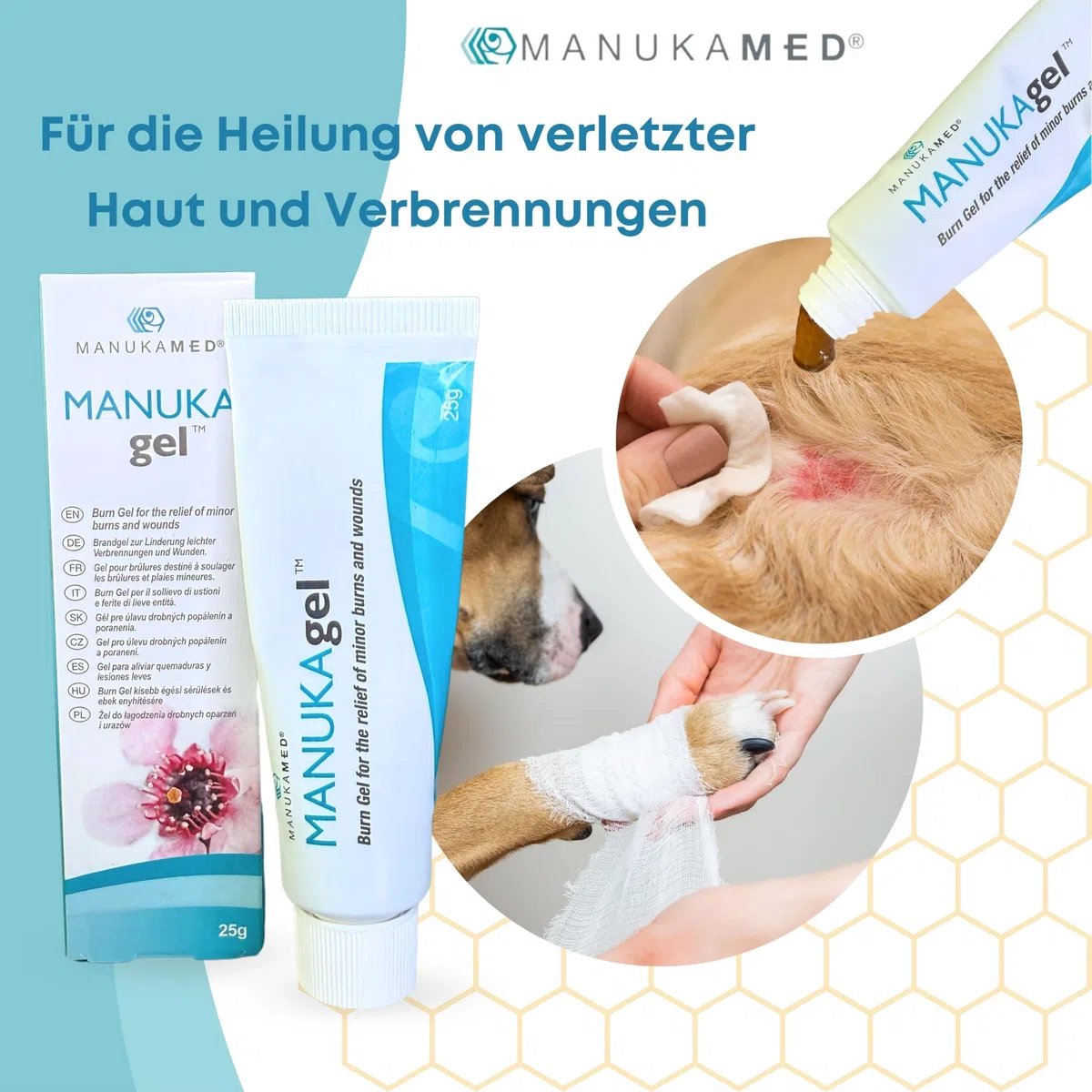 ManukaMed Antibakterieller Manuka Gel, wundsalbe für Hund, Katze, Pferd, 100% Bioaktiv Manuka Honig MGO 560+ / 25 g