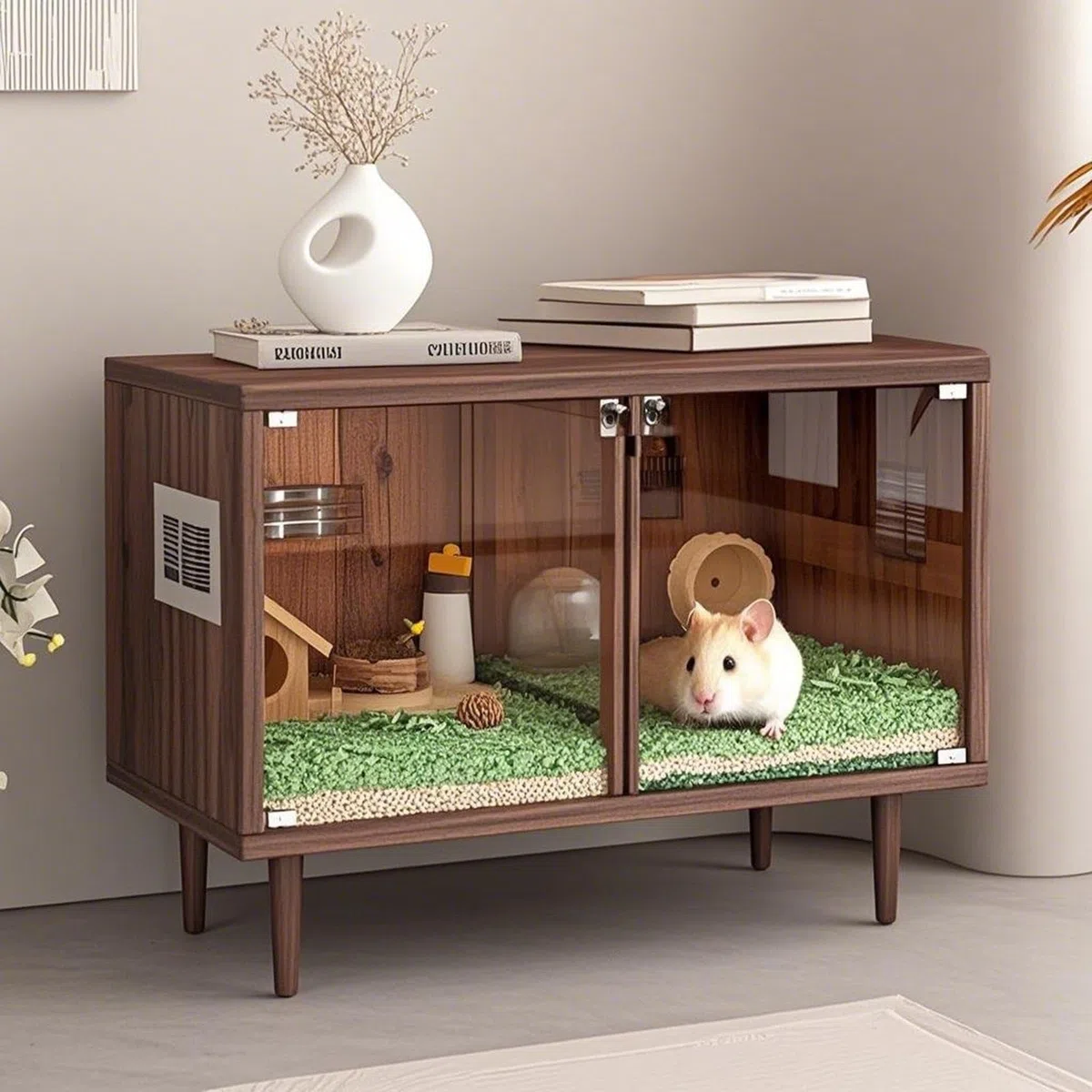 Meerschweinchenkäfig und Hamsterkäfig aus Holz – leicht zu reinigen, ideal für kleine Haustiere, auch als TV-Schrank nutzbar, Zubehör nicht im Lieferumfang enthalten