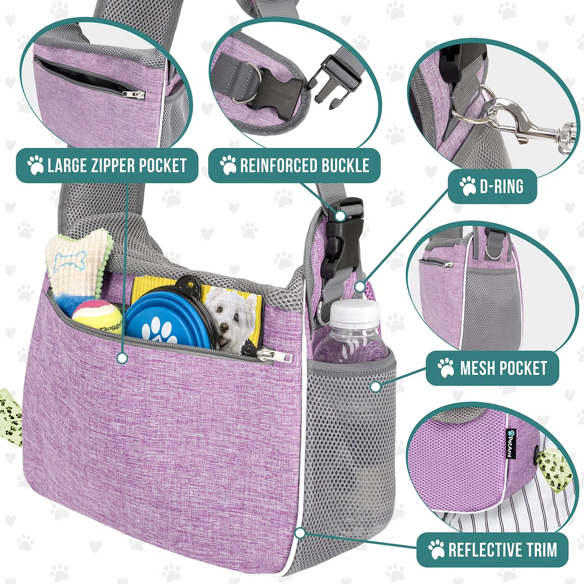 PetAmi Kleine Hundetragetasche, weiche Seiten, Crossbody-Welpen-Tragetasche, verstellbare Tragetasche, für mittelgroße Hunde, Katze für Reisen, atmungsaktives Netz, Sherpa-Bett, Violett
