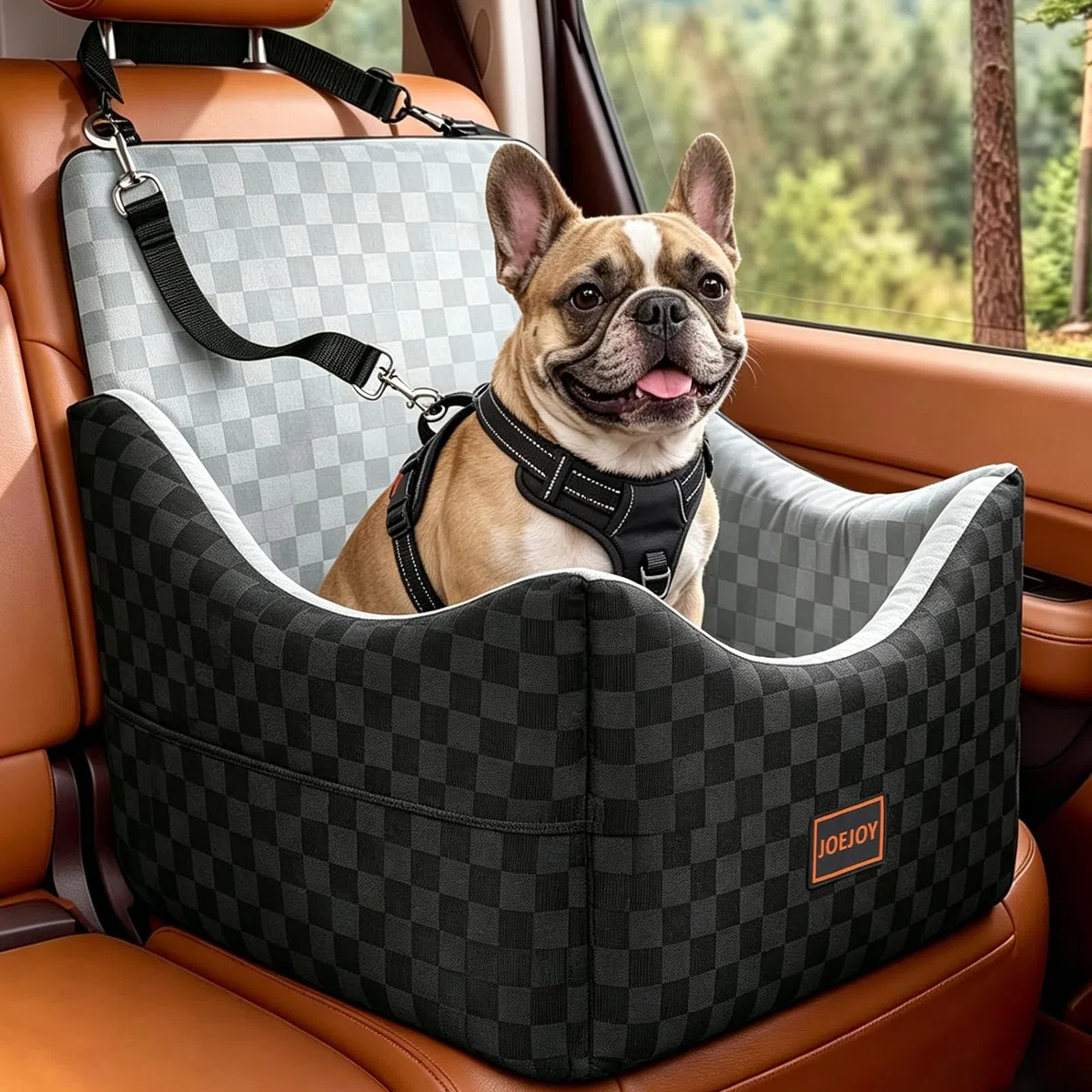 JOEJOY Hunde Autositz für kleine bis mittlere Hunde, Waschbarer Hundesitz Auto mit Aufbewahrungstaschen, Verdickter Memory-Schaum-Füllung, Hundeautositz Sitzerhöhung Hundesitz für Rückbank Vordersitz