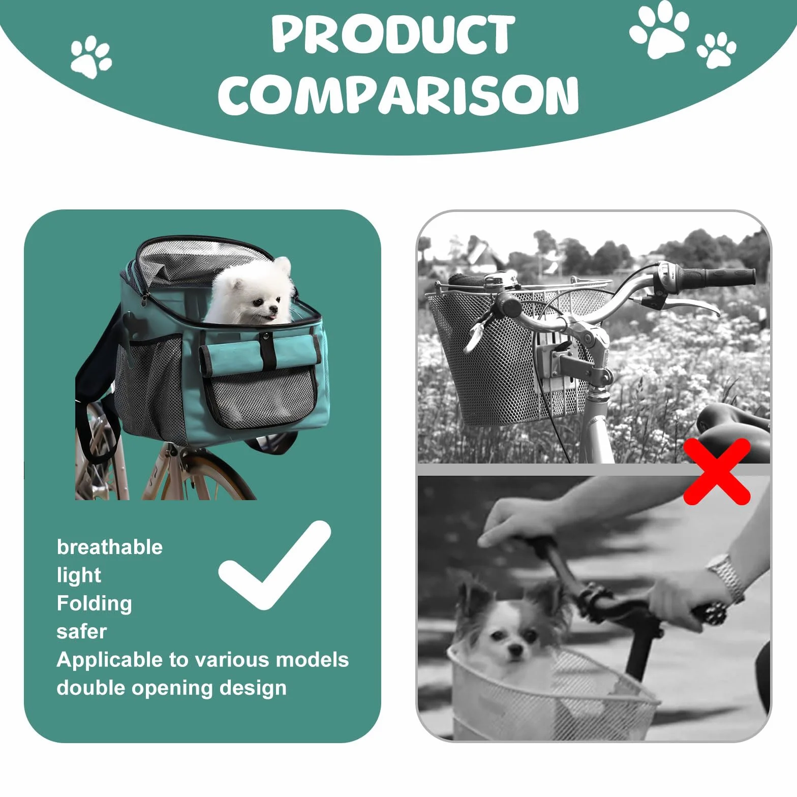 Fahrradkorb für Hunde, Fahrradtasche für Haustiere Faltbarer Fahrradkorb Vorne für Hunde 2 IN 1 Faltbar Hundekorb Hunderucksack mit Lenkeradapter für kleine Haustier (Tragfähigkeit 5KG) (Blau)