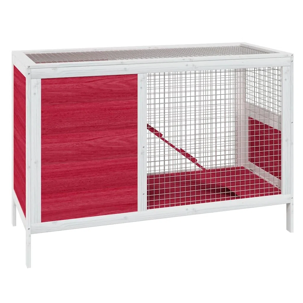 Kaninchenstall Rot 103x44x69,5 cm Massivholz Kiefer, Hasenstall 2 Ebenen mit Rampe und Freilaufgehege, Kleintierstall für Kaninchen und Meerschweinchen