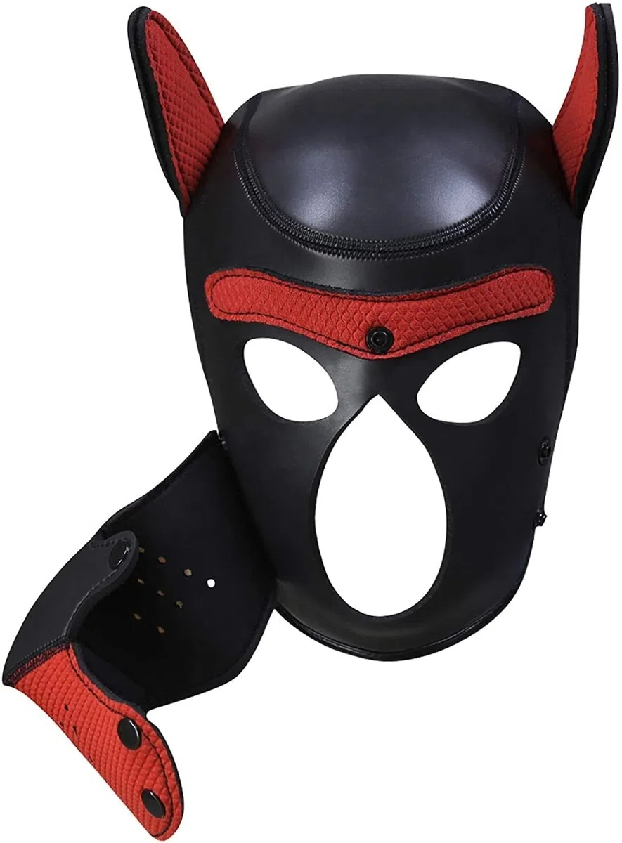Hundemaske, Weiche Latex Petplay Hundemaske mit Ohren Welpenmaske Hunde Masken, Abnehmbarer Mund, Geeignet für Halloween, Urlaubsparty