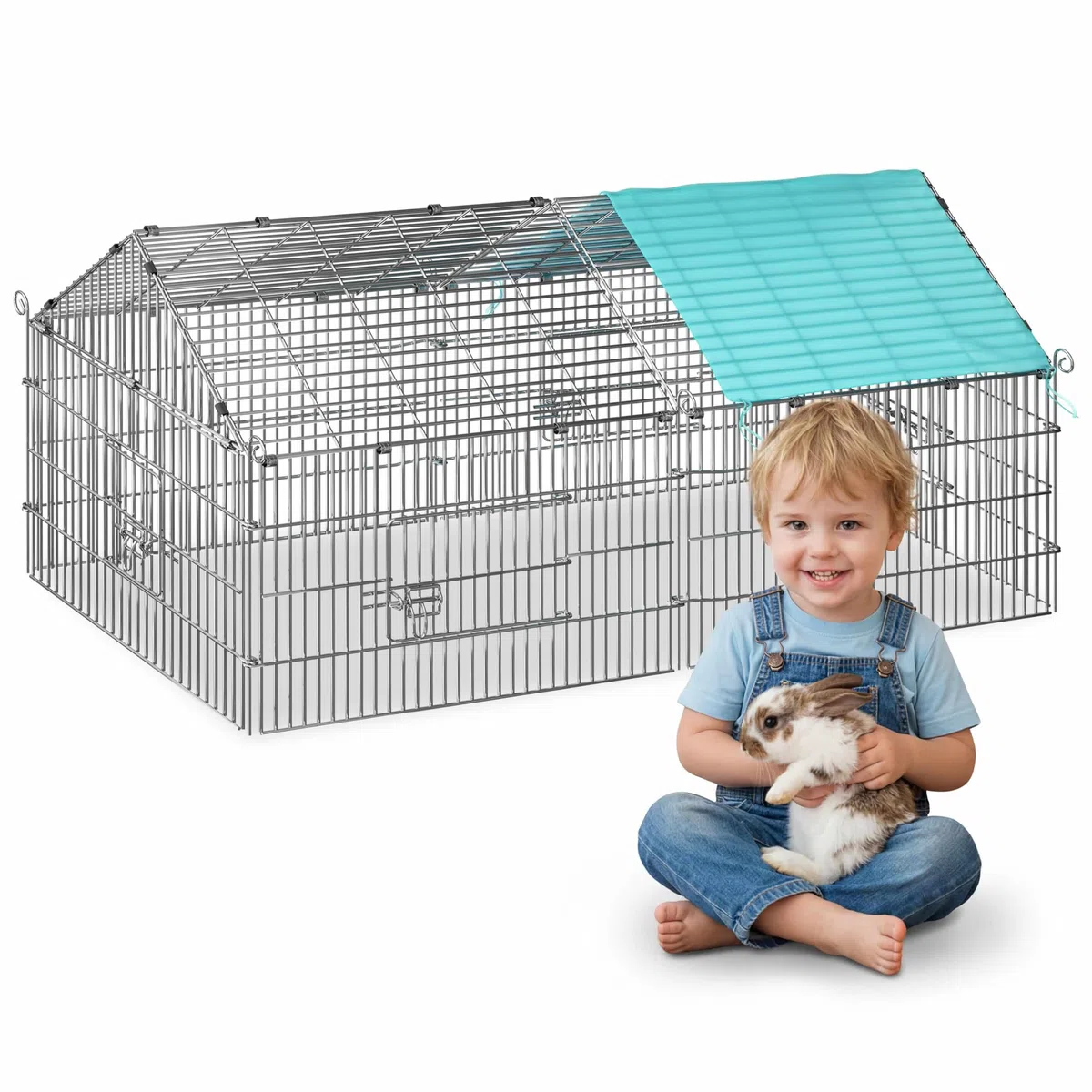 CADOCA® Freilaufgehege 180x75x75cm Sonnenschutz Auslauf Garten Kaninchenstall Hasenstall Kleintierauslauf Dachstoff Grün