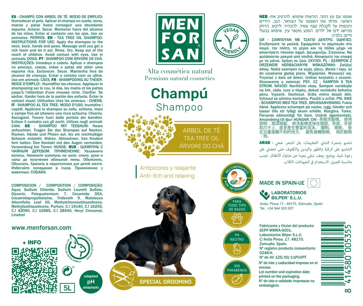 Shampooing Men for San Chien Arbre à thé Caramel (5 L)