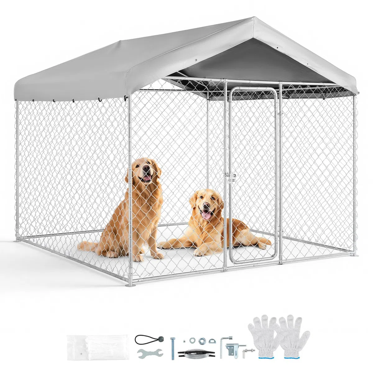 VEVOR Hundezwinger, 2,3 x 2,3 x 2,15 m, Hundehütte mit Sicherheitsschloss, Outdoor Hundehaus mit UV-Beständiger & Wasserdichter Dachabdeckung, Robuste Hundegehege/Auslauf für Große Hunde