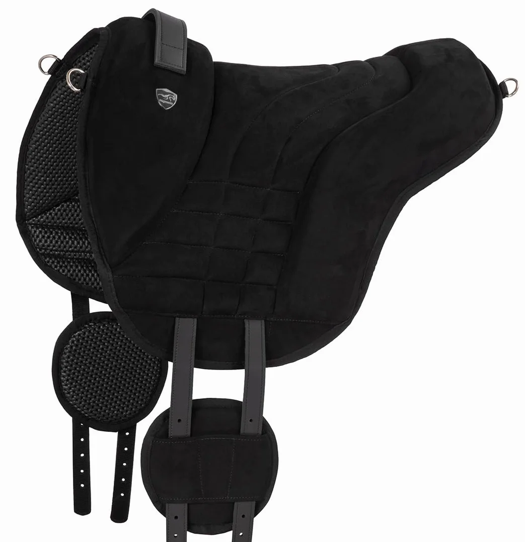 Equinate Reitpad Harper aus synthetischem Wildleder Pony Schwarz - Bareback Pad mit pflegeleichter Neopren Unterseite - Reitkissen Baumloser Sattel