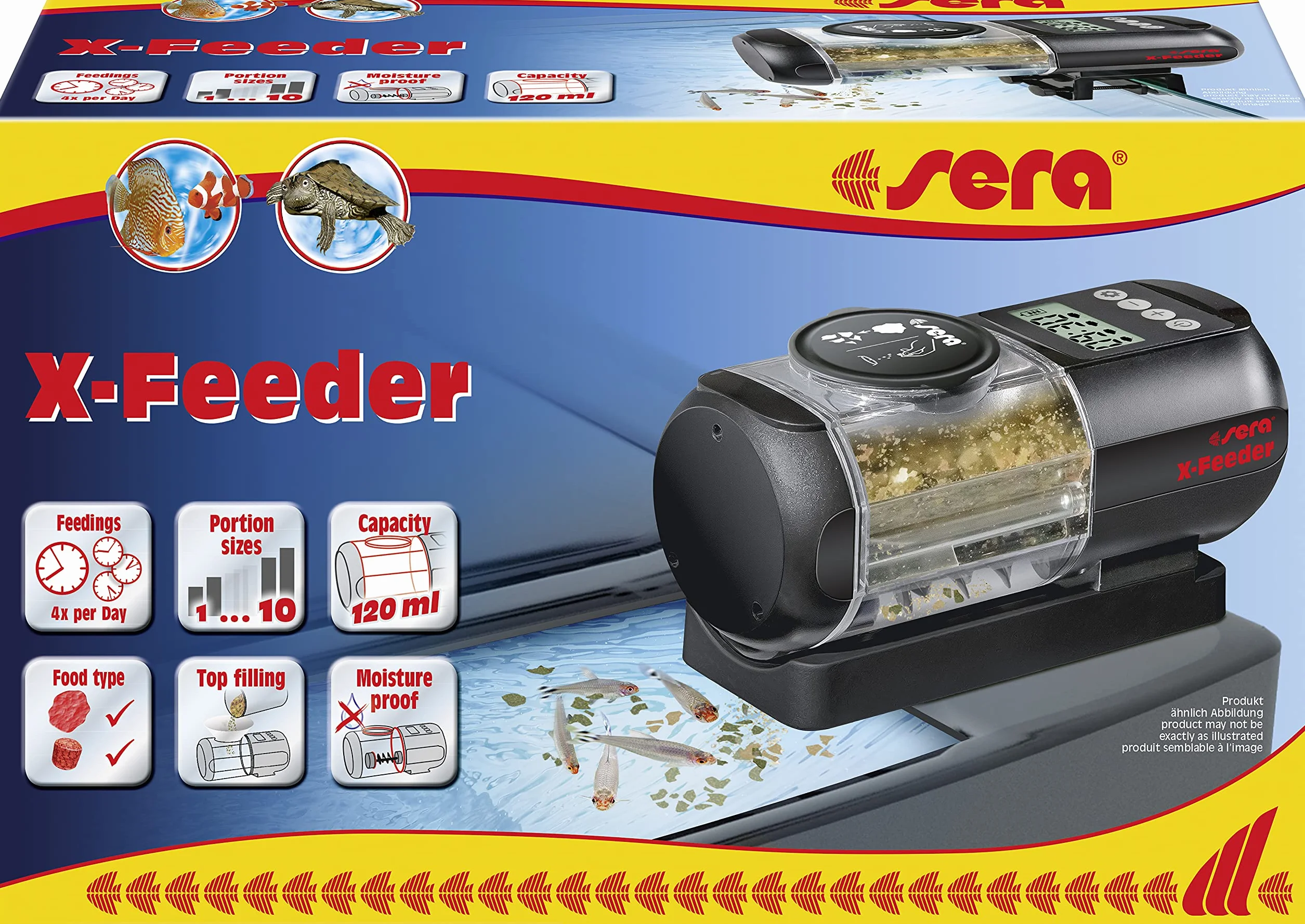 sera 32595 X-Feeder ein komfortabler Futterautomat für Flocken und Granulate im Aquarium - er füttert pünktlich die richtige Menge - bis zu 4 Fütterungen mit dem 120 ml Futtervorratsbehälter, Schwarz