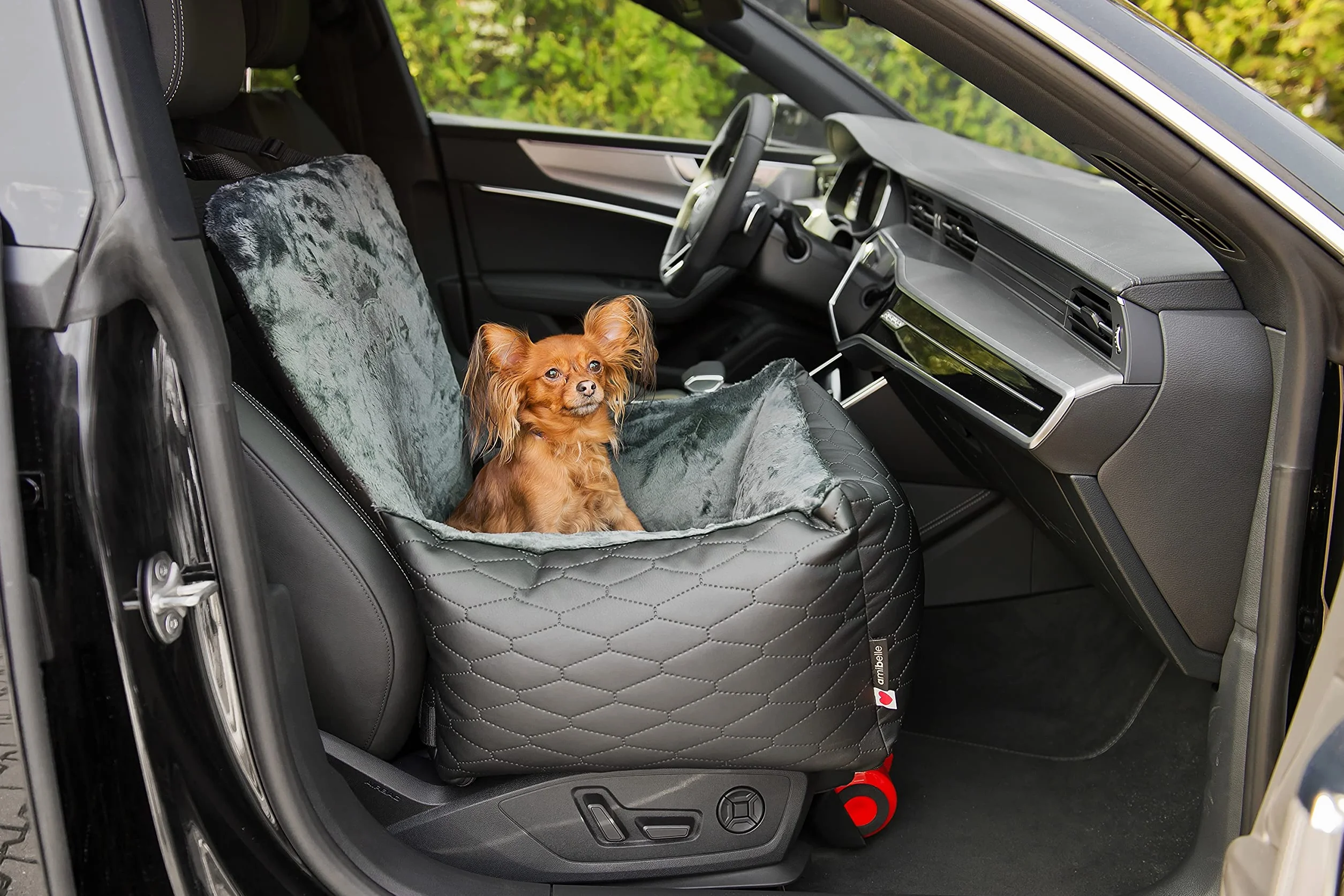 Luxuriös Hunde Auto Sitz - Autositz für Hunde & Katzen, Universal, Waschbar, Schwarz, Kunstleder, 55 x 55 cm
